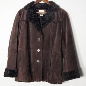 St. John’s Bay Vintage Suede Coat Brown Size L Dark Academia Winter
